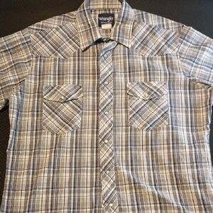 Wrangler Men's Large Pearl Sbap Blue Plaid Button Down Western Shirt B19